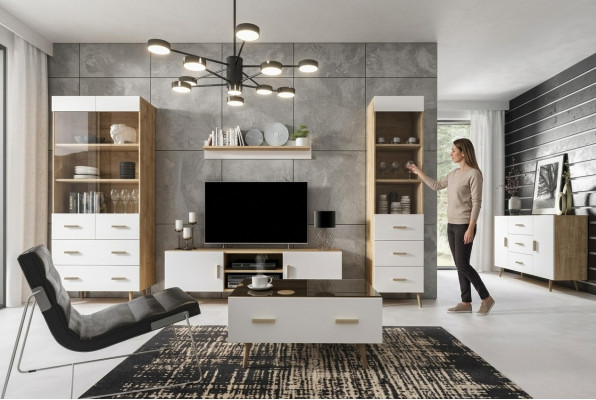 Woonkamer set woonkamer set vitrine commode wandplank vitrinekasten woonwanden 4-delige set