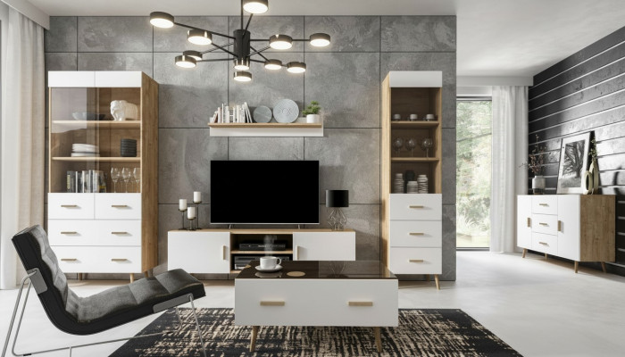 Woonkamer set woonkamer set vitrine commode wandplank vitrinekasten woonwanden 4-delige set