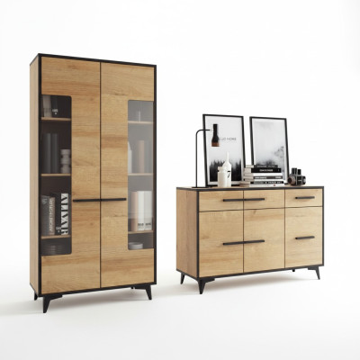 Ontwerp commodes kast meubels hout luxe woonwand dressoir vitrine 2-delig Set