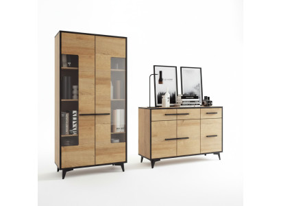 Ontwerp commodes kast meubels hout luxe woonwand dressoir vitrine 2-delig Set