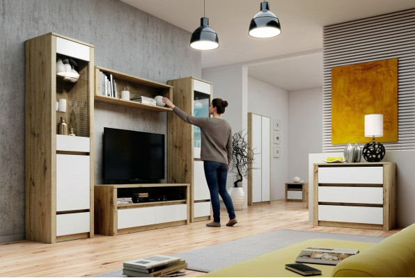 Ontwerp woonkamerset vitrine 2x dressoir woonwand wandplank plank kasten 4-delig.