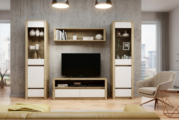 Ontwerp woonkamerset vitrine 2x dressoir woonwand wandplank plank kasten 4-delig.