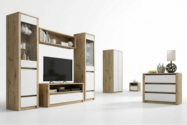 Ontwerp woonkamerset vitrine 2x dressoir woonwand wandplank plank kasten 4-delig.