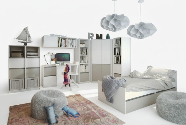Kinderkamer jeugdkamer set Bed kast Garderobe Bureau Nieuw 7-delig