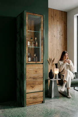 Vitrines Massief meubelen Houten kasten Nieuw Massief houten vitrinekast Hoog kast Glas