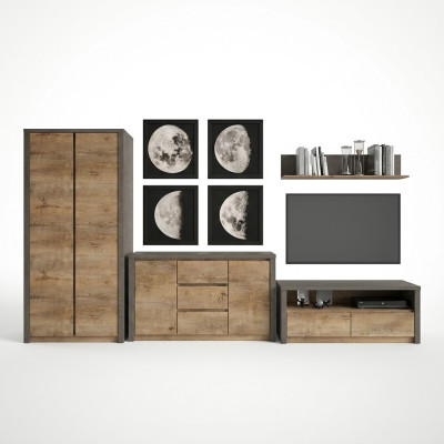 Woonwand woonkamerset vitrine tv-laagbord wandplank salontafel 6-delige set nieuw