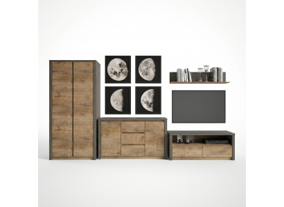 Woonwand woonkamerset vitrine tv-laagbord wandplank salontafel 6-delige set nieuw