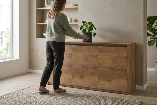 Moderne houten ladekast Sideboard Ladekasten Woonkamerkast 130cm XL Lage kasten