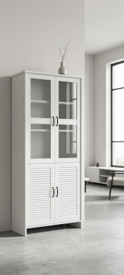 Houten glazen kast vitrines kasten wit landhuis hoge kast vitrine kast