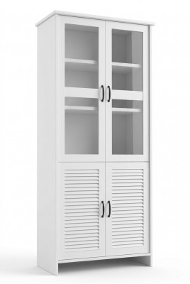 Houten glazen kast vitrines kasten wit landhuis hoge kast vitrine kast