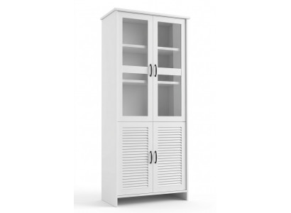 Houten glazen kast vitrines kasten wit landhuis hoge kast vitrine kast