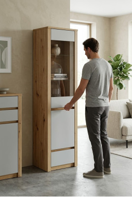 Kledingkast met de hand gemaakt Massief hout Glazen vitrinekast Houten kast Woonkamer