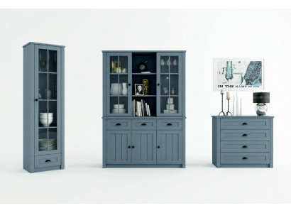Woonkamerset vitrine ladekast woonwanden ladekasten dressoir kast tafel 4-delig   Woonkamerset met vitrinekast, ladenkast, muurkasten, dressoir, kast en tafel van 4 delen