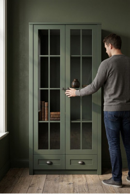 Landhuis vitrinekast vitrine handgemaakt woonkamer kast hout vitrine nieuw