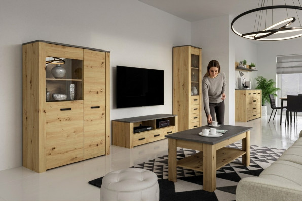 Woonkamer dressoir 2x vitrine 3-delige woonwand Nieuwe woonkamerset ontwerper  Woonkamer dressoir 2x vitrine 3-delige woonwand Nieuwe woonkamerset ontwerper