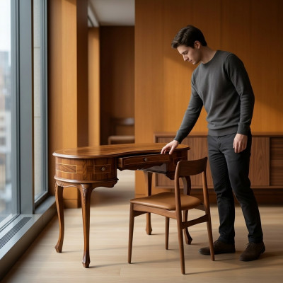 Sectaire werktuigtafel bureautafel bureau schrijftafels massief houten meubels Italië antieke stijl