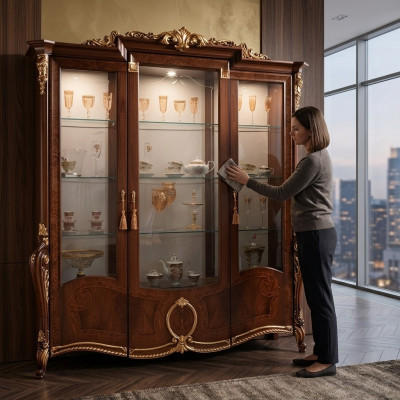 Vitrine 3-deurs kast Vitrinekasten Woonkamer Kasten Ontwerp Kast Meubels Glas Nieuw