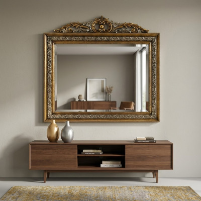 Klassieke ontwerpspiegel wandspiegel Vierkant Barok Goud Model BV1579O