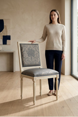 Stoel eetkamerstoel hout stof eetkamerstoelen design fauteuil bruin nieuw leuning