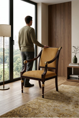 Stoel Ontwerp Woonkamer Eetkamer Houten Stoelen Bekleding Armleuning Vaccari Giovanni