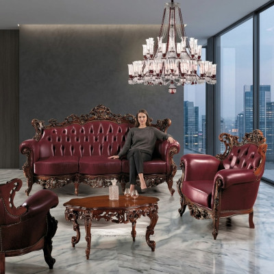 Luxe meubelbankstelbank bank bank stof 3 + 1 zits banktafel hout 3 delen.