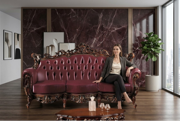 Chesterfield 3-zits bank van leer, luxueus design van Italiaanse meubels.
