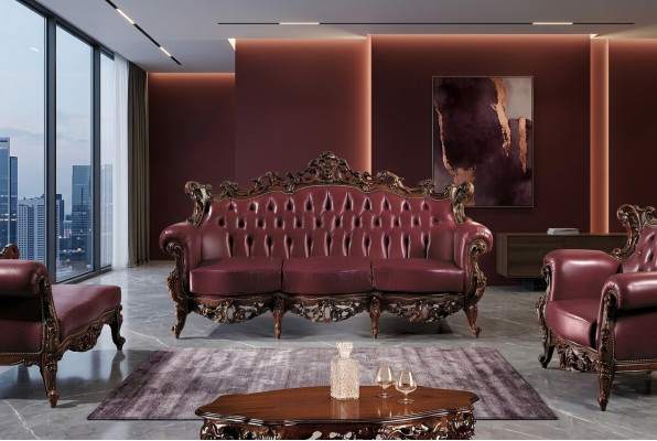 Chesterfield 3-zits bank van leer, luxueus design van Italiaanse meubels.