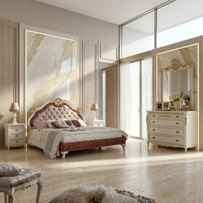 Ontwerp slaapkamer 5 delige complete set Bed Nachtkastje Commode Italiaanse sets