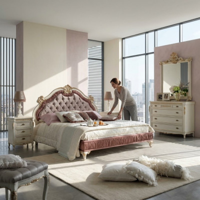 Bed Chesterfield double bed 180x200cm wood hotel beds bedroom