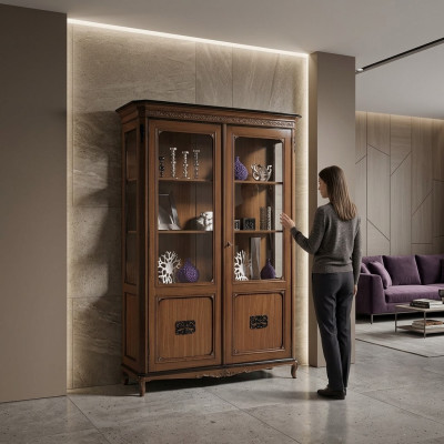 Meubels Echt hout dressoir Designer luxe houten vitrine Italiaanse buffetkast
