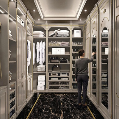 Inloopkast Luxe kleedkamer Klassieke garderobe Op maat gemaakt