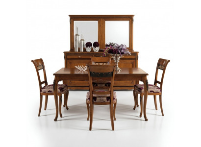 Eetkamerstoelenset met 4 stoelen in klassiek gestoffeerd design, nieuw hout.