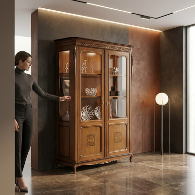 Vitrine glazen kast massief houten vitrine woonkamer meubels dressoir massief hout