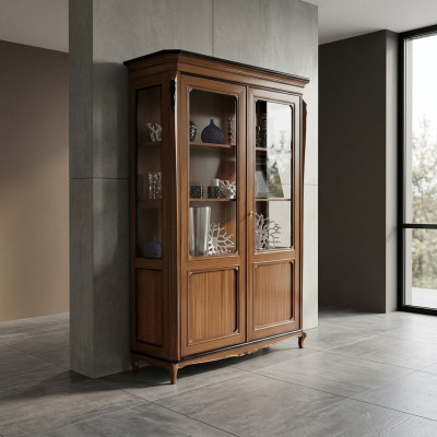 Meubels hout bruin vitrine chique vitrinekast Italiaanse meubels klassiek