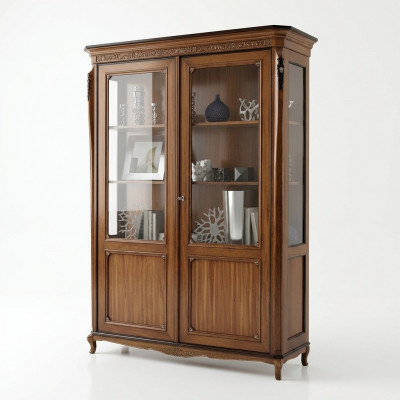 Meubels hout bruin vitrine chique vitrinekast Italiaanse meubels klassiek