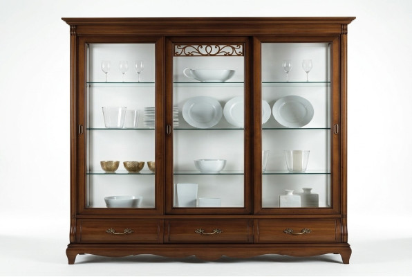 Glazen kast vitrine vitrinekast plank houten kast systeem rekken woonkamer