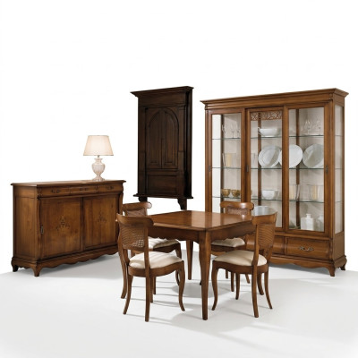 Garnitur Set Tafel 4x Stoelen Stoel Vitrine Set Dressoir Eetgroep 7-delig Eetkamer