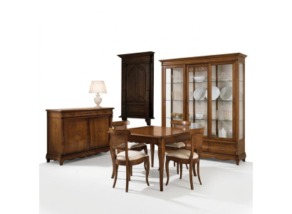 Garnitur Set Tafel 4x Stoelen Stoel Vitrine Set Dressoir Eetgroep 7-delig Eetkamer