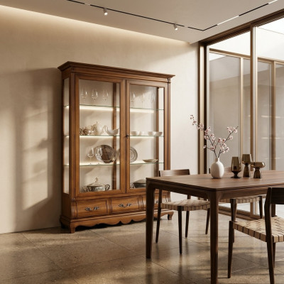 Klassieke rekken kasten inrichting vitrine xxl glazen kast dressoir meubels