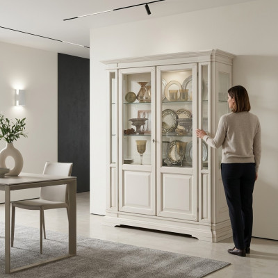 Woonkamer meubels dressoir Massief houten vitrines Glazen kast Massief houten vitrine