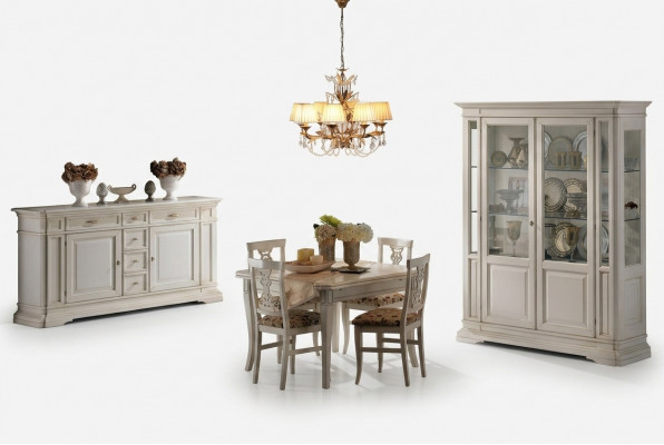 Garnituur 7-delig Houten Meubel Dressoir 4x Stoel Tafel Vitrine Nieuwe Groep Eetkamer Set