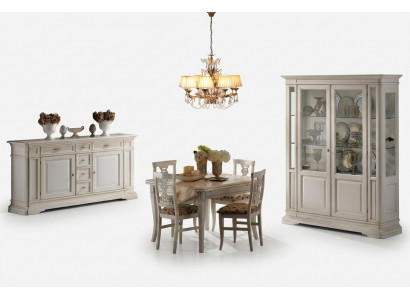 Garnituur 7-delig Houten Meubel Dressoir 4x Stoel Tafel Vitrine Nieuwe Groep Eetkamer Set