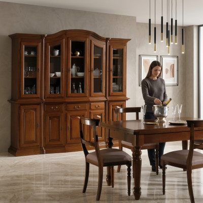 Meubels Klassieke rekken Kasten Vitrinekasten Vitrine xxl Glazen kast Dressoir Hout