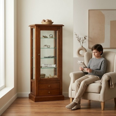 Woonkamer meubels dressoir massief houten vitrines glazen kast echt houten vitrine