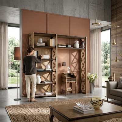 Boekenkast Tafel Plank Kast 2-delig Kantoormeubilair Massief hout Bureau