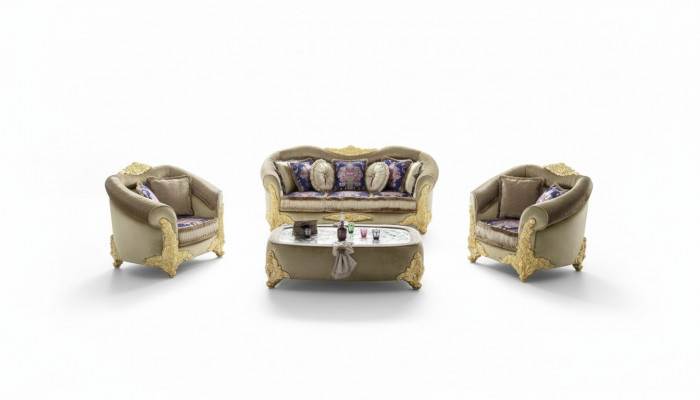 Sofa bekleding 3 2 1 zits barok houten 3-delige luxe meubelset klassiek bankstel