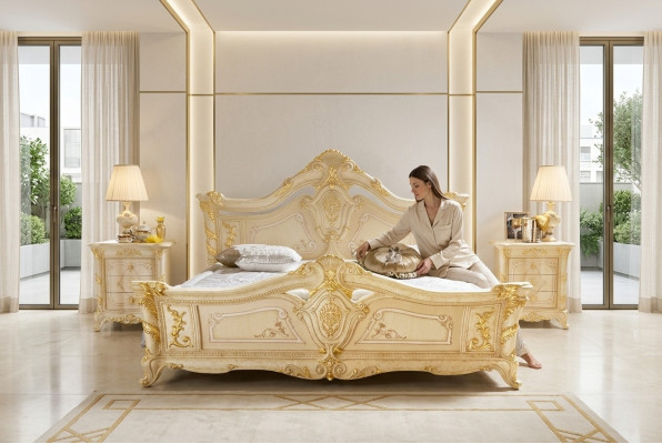 Klassieke slaapkamer hotelbed barok meubels houten bedden Italië luxe