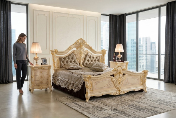 Ontwerp Luxe Tweepersoons Hotelbedden Nieuwe Slaapkamer massief hout Gestoffeerd