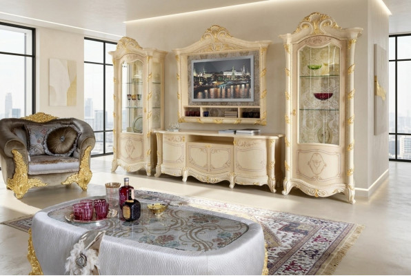 TV-meubel lage kast Side TV woonkamer dressoir 2x vitrine 4-delige set Italië