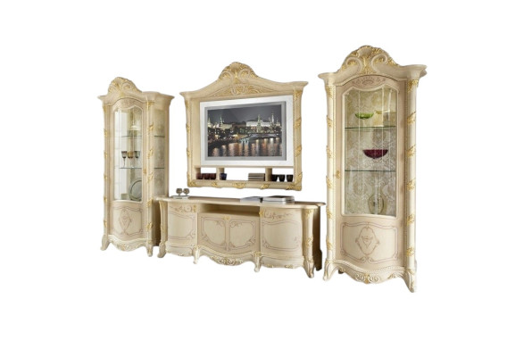TV-meubel lage kast Side TV woonkamer dressoir 2x vitrine 4-delige set Italië